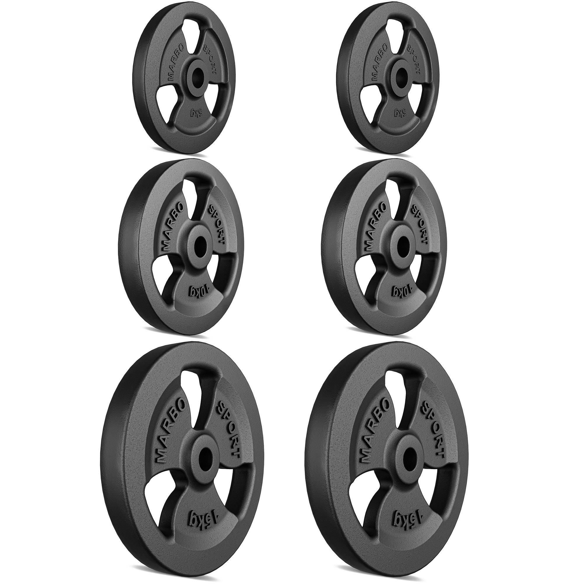 Tri-Grip Öntöttvas Súlyzótárcsa ø31 mm furat | Szett 60 kg / 2 x 15 kg + 2 x 10 kg + 2 x 5 kg - Marbo Sport