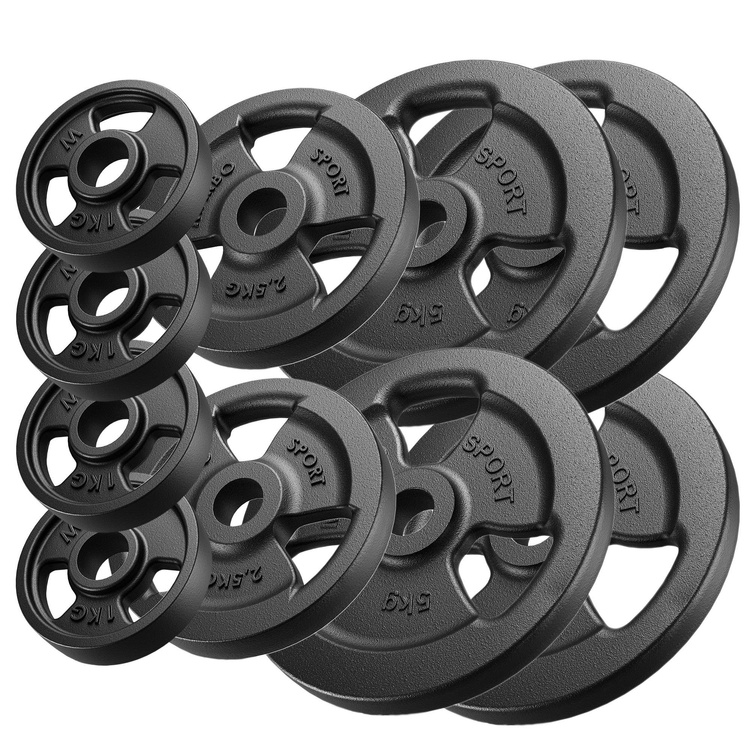 Tri-Grip Öntöttvas Súlyzótárcsa ø31 mm furat | Szett 29 kg / 4 x 5 kg + 2 x 2,5 kg + 4 x 1 kg - Marbo Sport