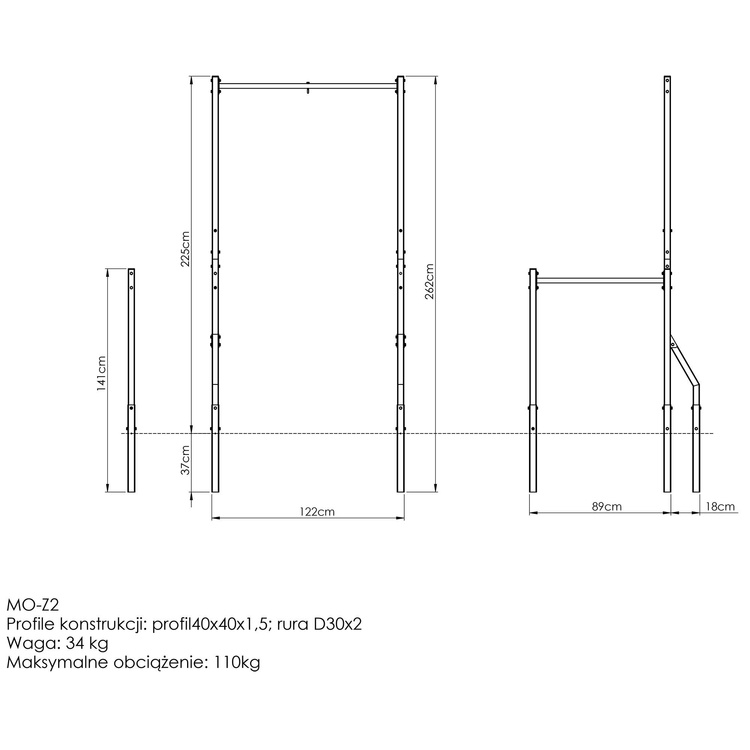 Külső húzódzkodó rúd zsáktartóval és hosszú merülési kapaszkodókkal MO-Z2 - Marbo Sport