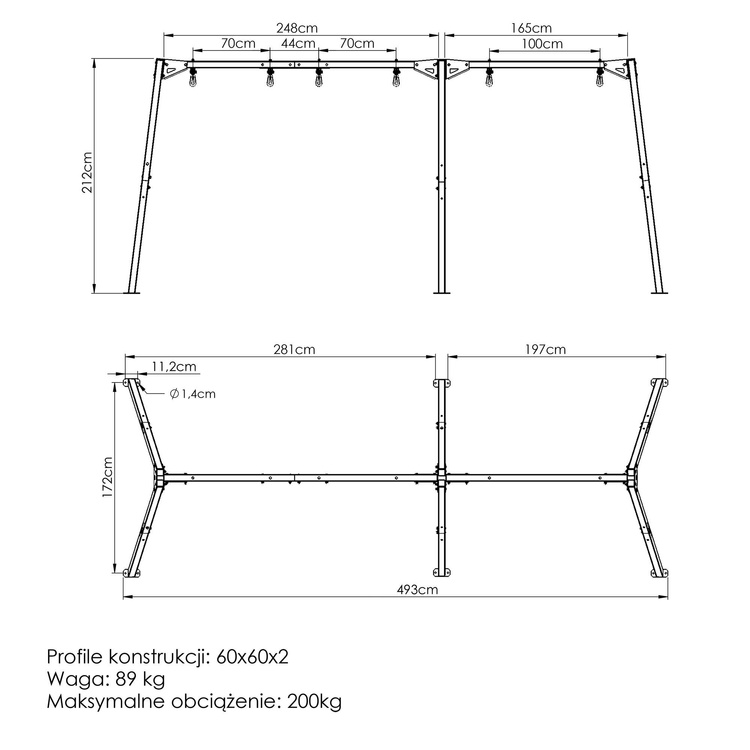 Háromszemélyes hintacsapágy (keret) PREMIUM MO-014 - Marbo Sport