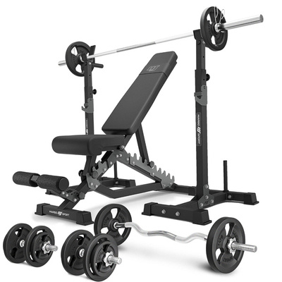 Szett MS34_2.0_83KG | kétoldalas pad + többszintű súlyzóállványok (2 db) + rúd és súlyzótányérok szett 83 kg - Marbo Sport