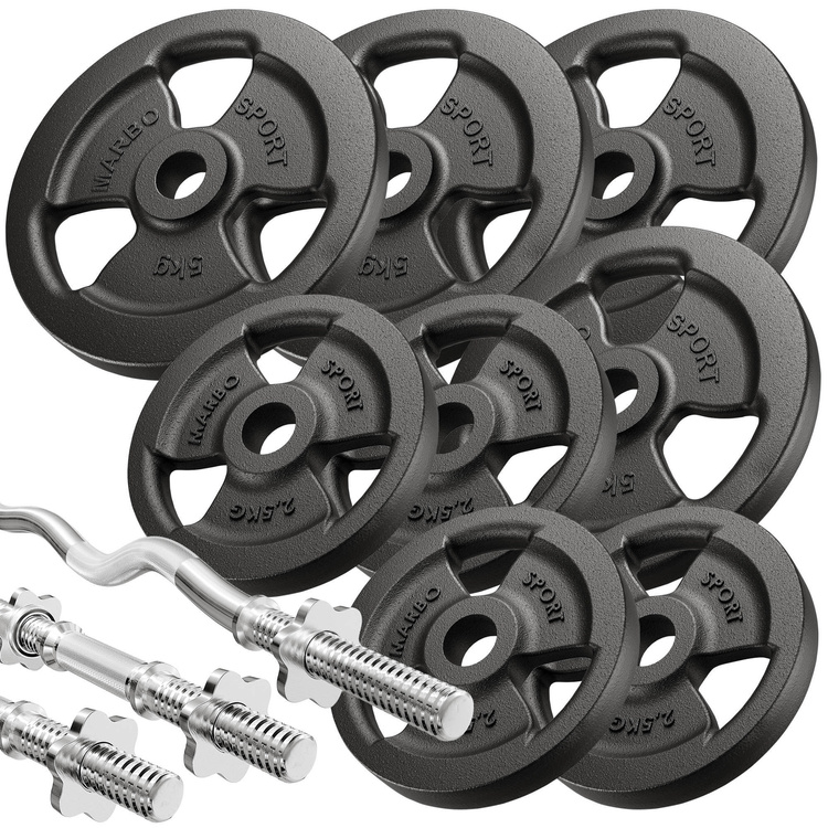 Szett MS39_2.0_42KG | állítható edzőpad + láberősítő + Scott pad + rúd és súlyzótányérok szett 42 kg- Marbo Sport