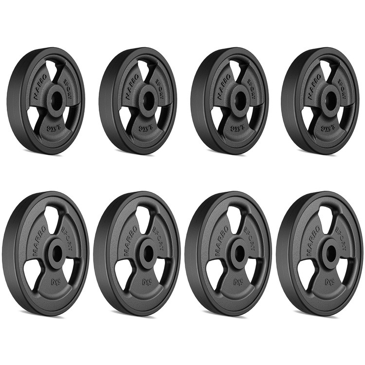 Tri-Grip gumírozott öntöttvas Súlyzótárcsa ø31 mm furat | Szett 30 kg / 4 x 5 kg + 4 x 2,5 kg - Marbo Sport