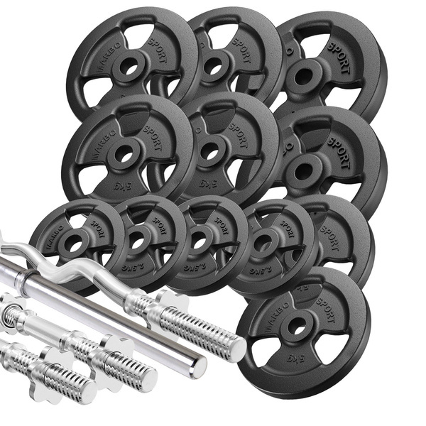 Fitnesz lemez-készlet Tri-Grip + rúd-készlet / 83 kg - Marbo Sport