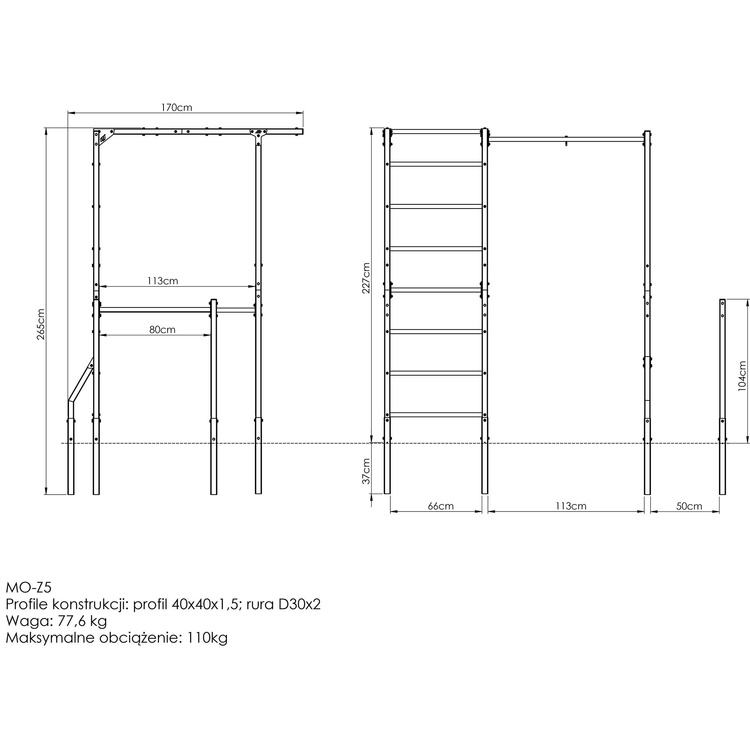 Kültéri létra + húzódzkodó rúd zsáktartóval + kapaszkodó a merüléshez (hosszú) MO-Z5 - Marbo Sport
