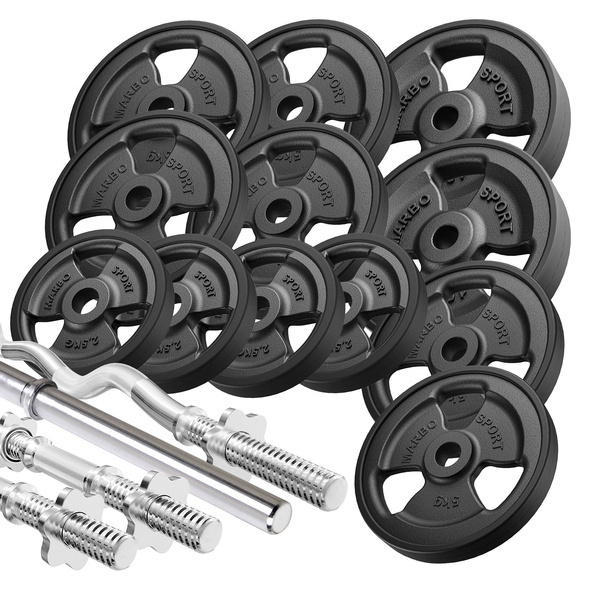 Fitnesz gumírozott lemez-készlet Tri-Grip + rúd-készlet / 83 kg - Marbo Sport