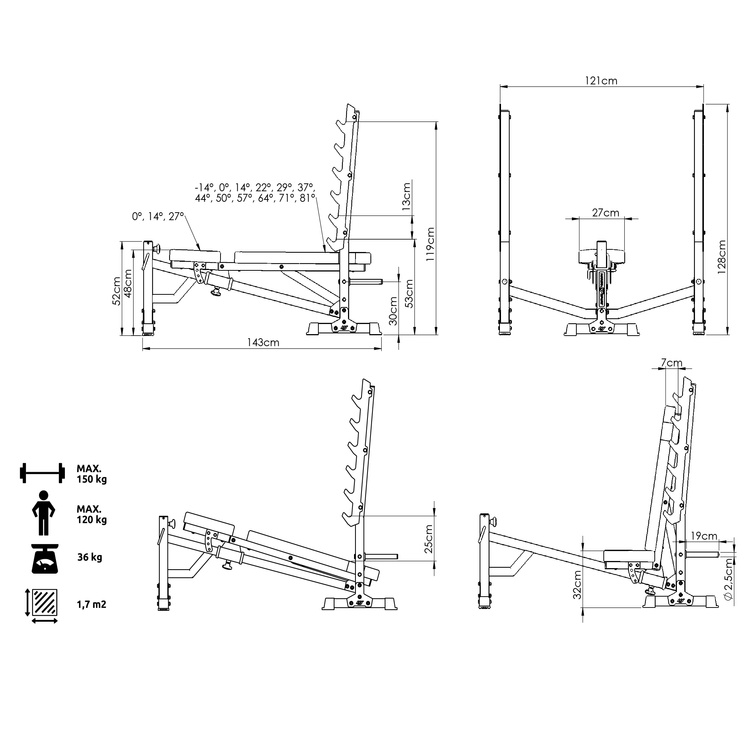 Állítható pad állvánnyal és negatív dőlésszöggel MS-L106 3.0 - Marbo Sport