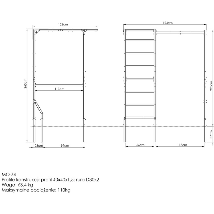 Külső létra + húzódzkodó rúd táskatartóval MO-Z4 - Marbo Sport