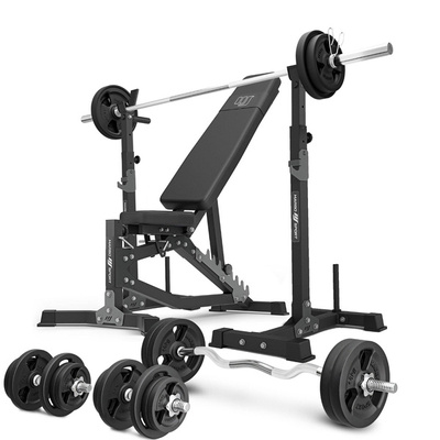 Szett MS30_2.0_113KG | kétoldalasan állítható edzőpad + többszintű súlyzóállványok (2 db) + rúd és súlyzótányérok szett 113 kg - Marbo Sport