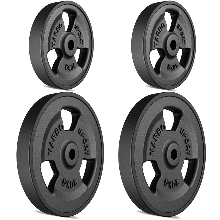 Tri-Grip gumírozott öntöttvas Súlyzótárcsa ø31 mm furat | Szett 60 kg / 2 x 20 kg + 2 x 10 kg - Marbo Sport