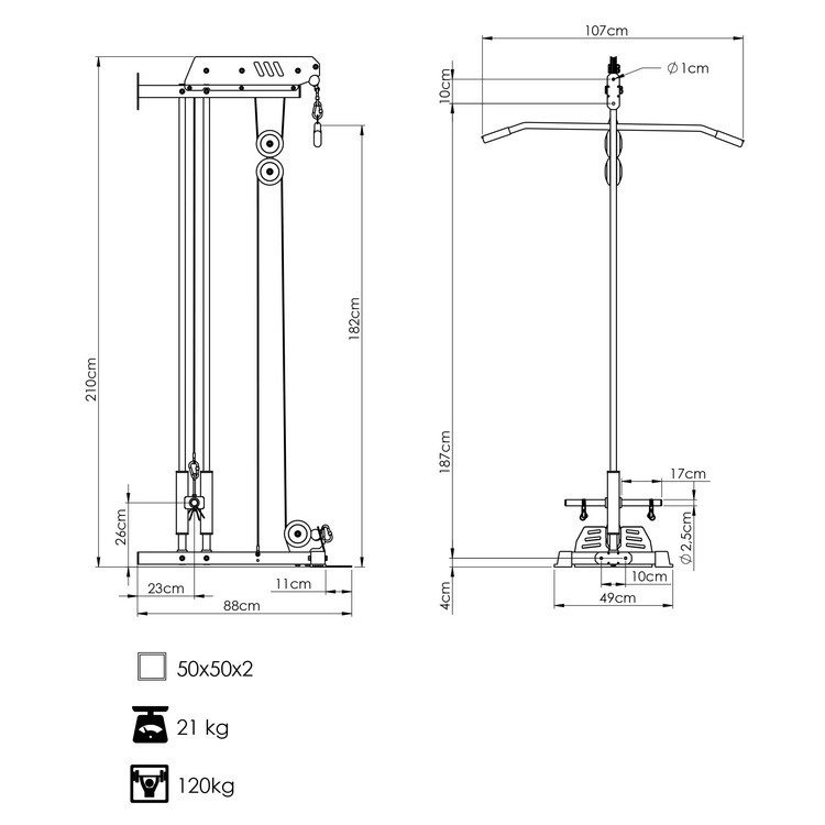 Falra szerelhető felső és alsó csigás lehúzógép MS-W103 2.0 – Marbo Sport