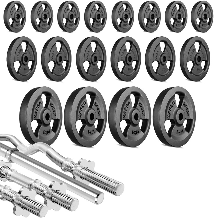 Fitnesz lemez-készlet Tri-Grip + rúd-készlet / 113 kg - Marbo Sport