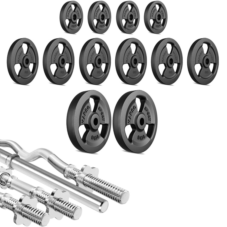 Fitnesz lemez-készlet Tri-Grip + rúd-készlet / 83 kg - Marbo Sport