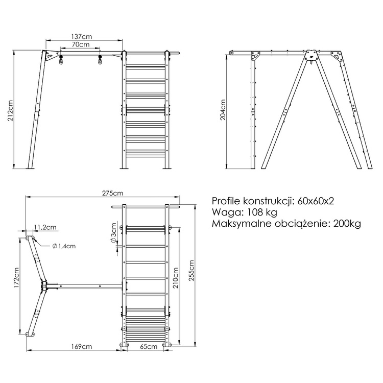 PREMIUM tornalétra - MO-016 + PREMIUM egyszemélyes hinta (keret) - MO-017 - Marbo Sport