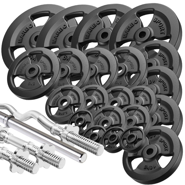 Fitnesz lemez-készlet Tri-Grip + rúd-készlet / 172 kg - Marbo Sport