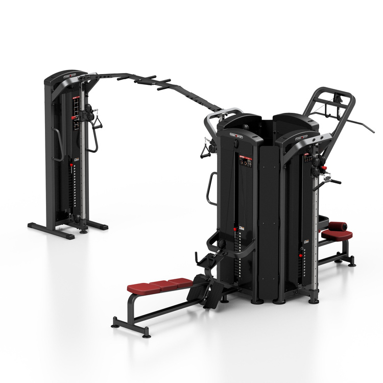 6 állomásos torony (evezőgép / lat csiga / tricepsz/2 x állítható magasságú kábelcsiga + mászókák) MP-T002 - Marbo Sport