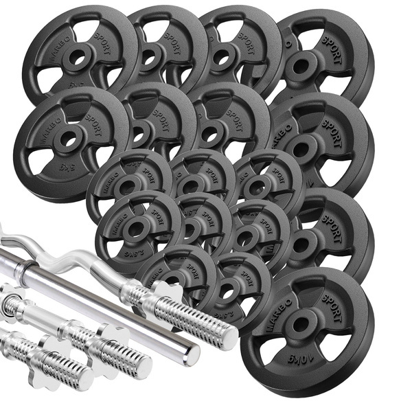 Fitnesz lemez-készlet Tri-Grip + rúd-készlet / 113 kg - Marbo Sport