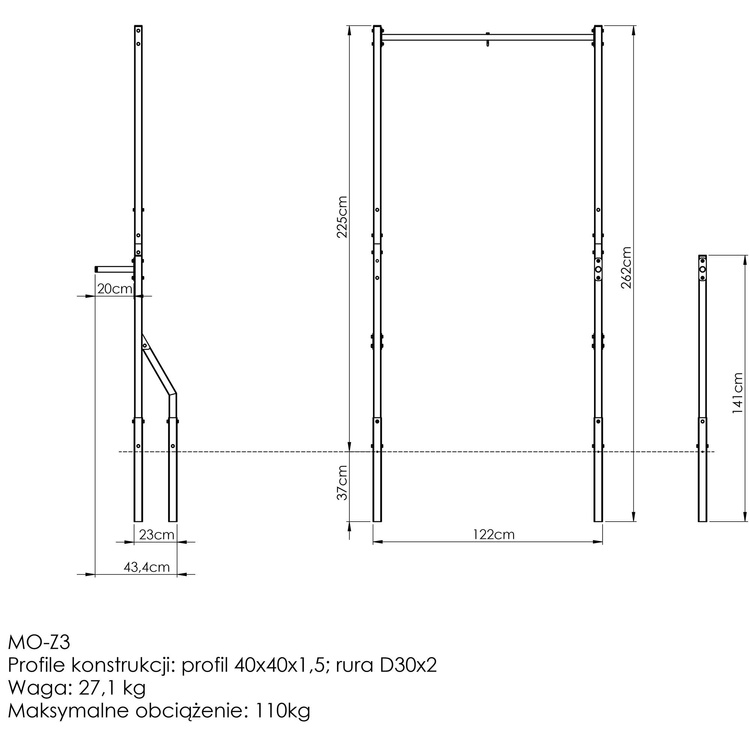 Külső húzódzkodó rúd zsáktartóval és rövid kapaszkodókkal a merüléshez MO-Z3 - Marbo Sport